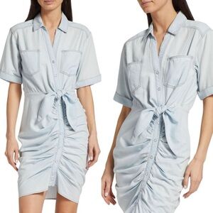 VERONICA BEARD Hensley Ruched Chambray Minidress